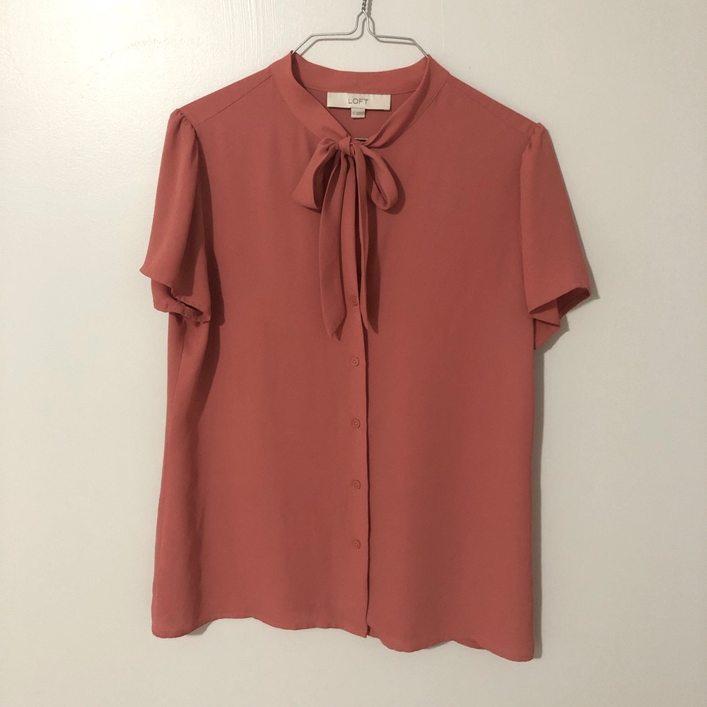Tie Neckline Blouse Salmon Ann Taylor LOFT